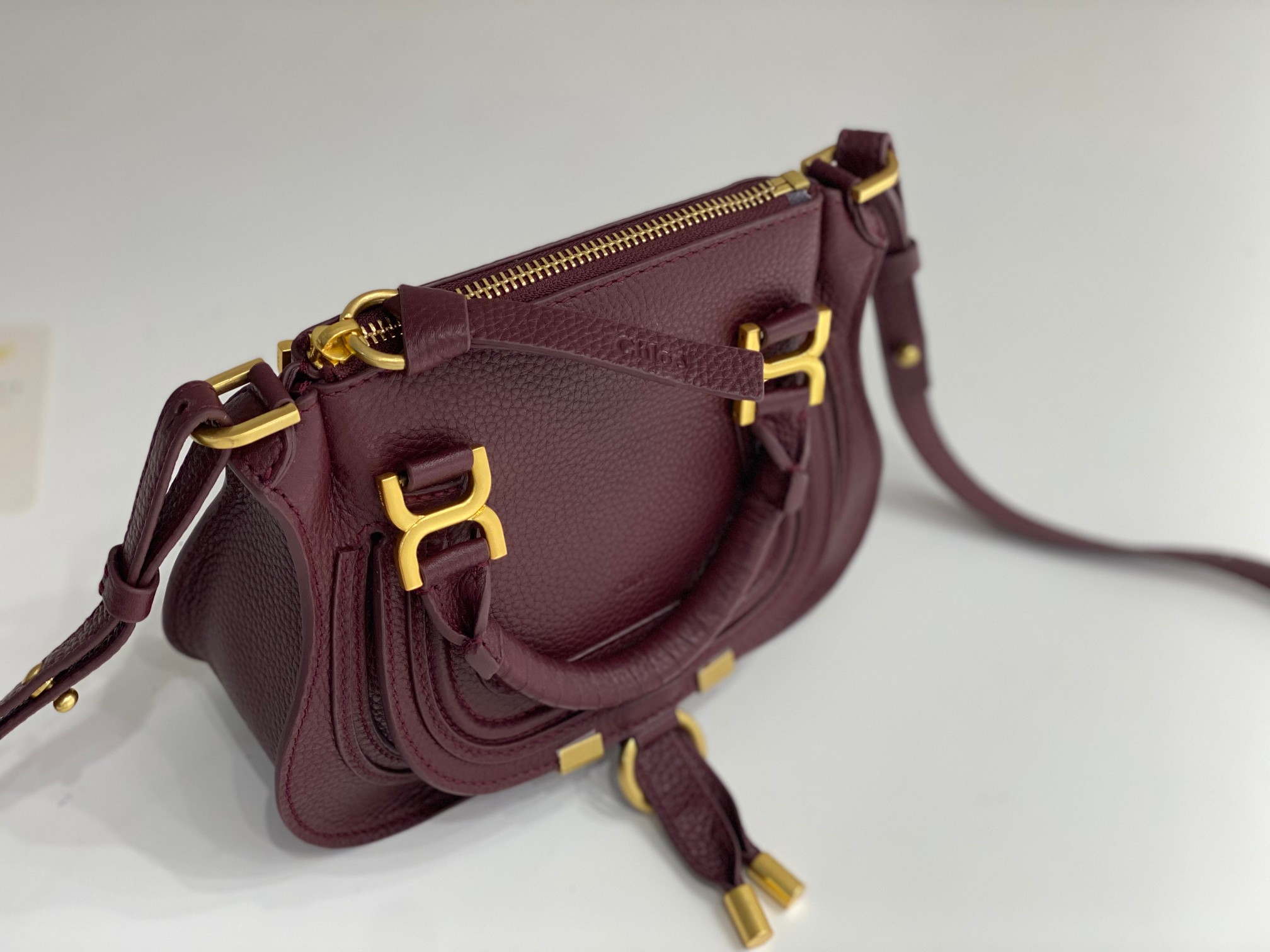 Chloe Mini Marcie Bag In Bordeaux Grained Leather